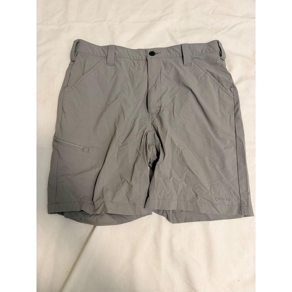 Orvis Mens Gray Performance Stretch Hiking Shorts Size 34W Side Zip Pocket